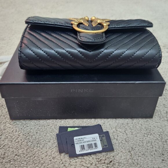 PINKO Love One Wallet C Black Purse / Wallet on a Chain - Picture 3 of 10